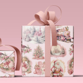 Antikes rosa Viktorianisches Weihnachtswackelpapie Geschenkpapier