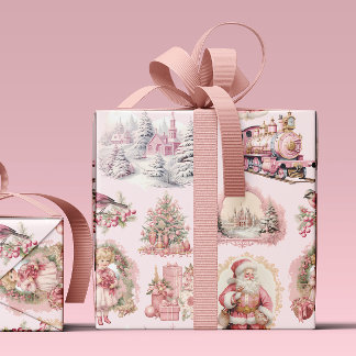Antikes rosa Viktorianisches Weihnachtswackelpapie Geschenkpapier