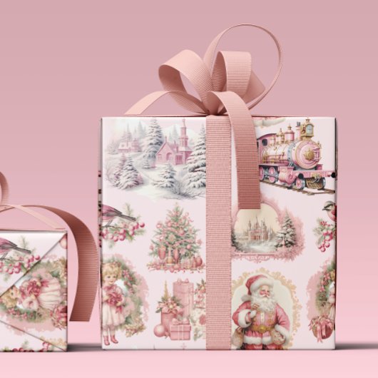 Antikes rosa Viktorianisches Weihnachtswackelpapie Geschenkpapier