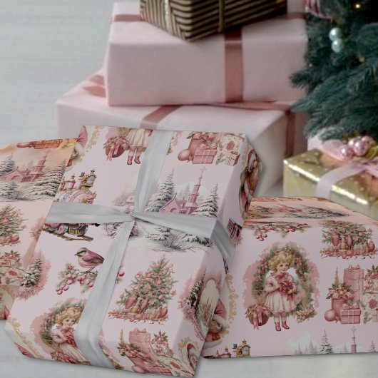 Antikes rosa Viktorianisches Weihnachtswackelpapie Geschenkpapier
