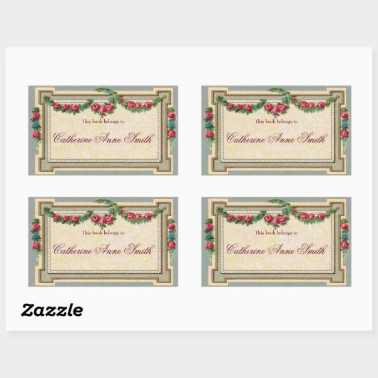 Antikes Rose-Gerahmtes Buchzeichen Rechteckiger Aufkleber (Blatt)