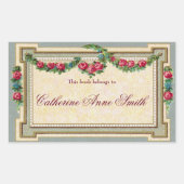 Antikes Rose-Gerahmtes Buchzeichen Rechteckiger Aufkleber (Vorderseite)
