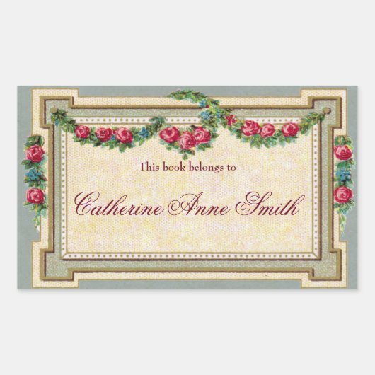 Antikes Rose-Gerahmtes Buchzeichen Rechteckiger Aufkleber (Vorderseite)