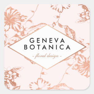 Antikes Roségold-Blumenmuster auf Rosa Designer- Quadratischer Aufkleber