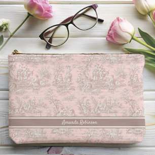 Antikes roségoldenes Toile-de-Jouy-Druckmuster Zubehörtasche