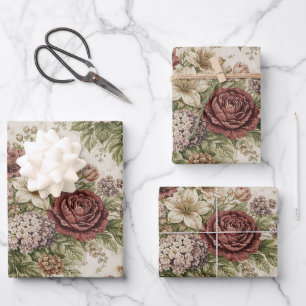 Antikes Rosen-Gartenmuster in Blush-Tönen Geschenkpapier Set