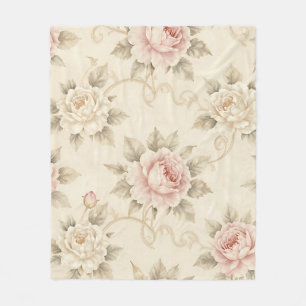 Antikes Rosendamask-Blumenmuster Fleecedecke