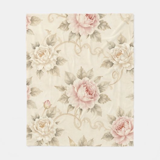 Antikes Rosendamask-Blumenmuster Fleecedecke (Vorderseite)