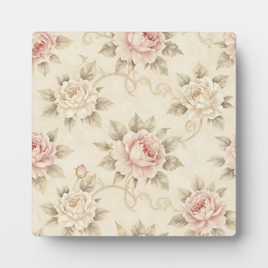 Antikes Rosendamask-Blumenmuster Fotoplatte (Vorderseite)