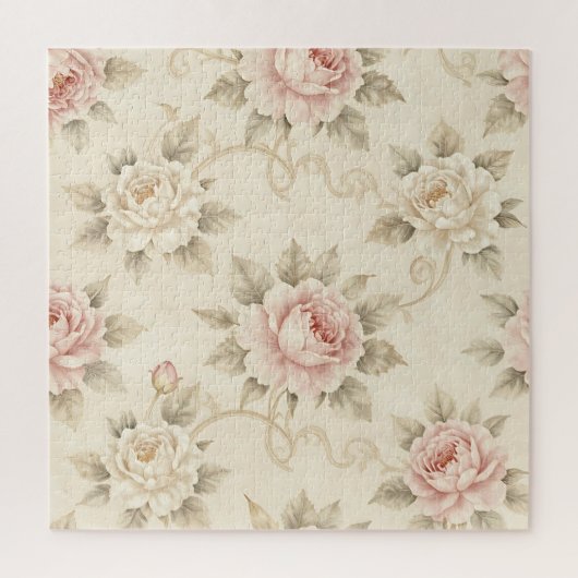 Antikes Rosendamask-Blumenmuster Puzzle (Vertikal)