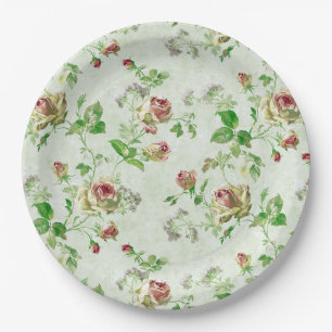Antikes Rosenmuster in Rosa Pappteller