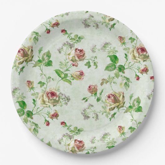 Antikes Rosenmuster in Rosa Pappteller (Vorderseite)