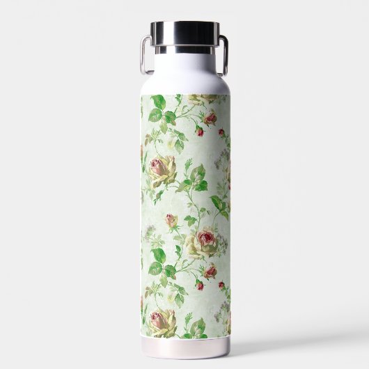 Antikes Rosenmuster in Rosa Trinkflasche (Vorne)