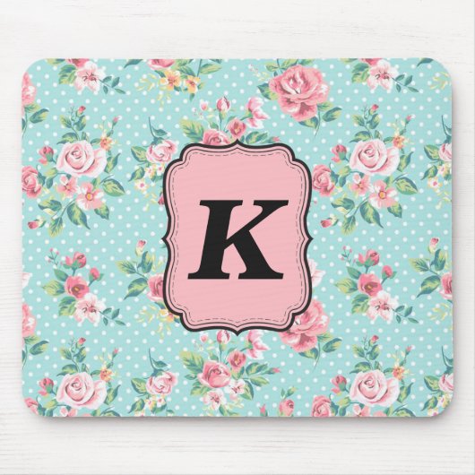 Antikes Rosenmuster mit Monogramm Mousepad (Vorne)