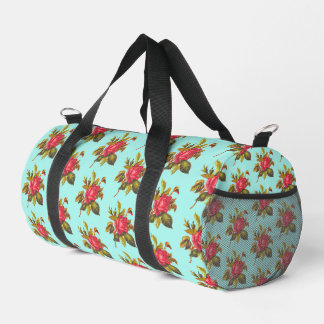 Antikes Rosenmuster und aquablaues Hochzeitskleid Duffle Bag