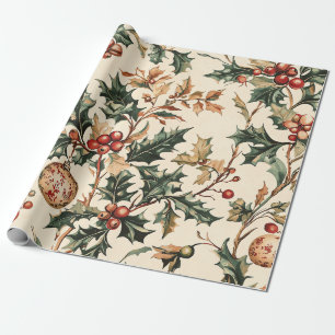 Antikes Rot Grün Holly Bronze Weihnachtsschmuck Wi Geschenkpapier