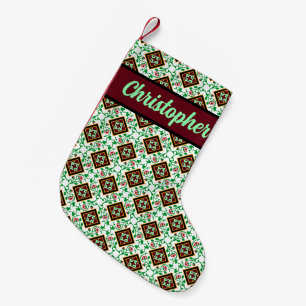 Antikes Rot Grün Weiß Barcelona Floral Kleiner Weihnachtsstrumpf