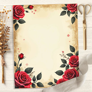 Antikes Rot-Rosen Florales Scrapbook-Papier