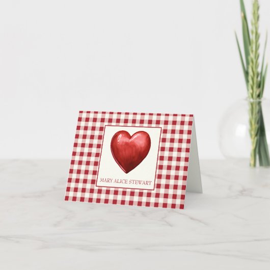 Antikes Rot und Creme Gingham mit Herz (Vorderseite)