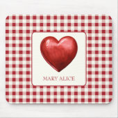 Antikes Rot und Creme Gingham mit Herz Mousepad (Vorne)