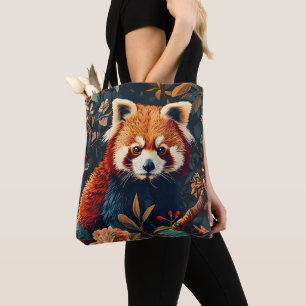 Antikes Roten-Panda-Muster Floraler Garten im Vint Tasche