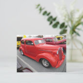 Antikes rotes Auto Postkarte (Stehend Vorderseite)