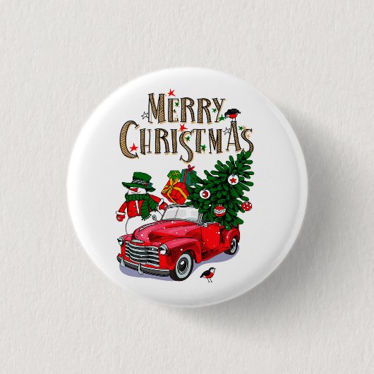 Antikes rotes Auto Weihnachten Button (Vorderseite)