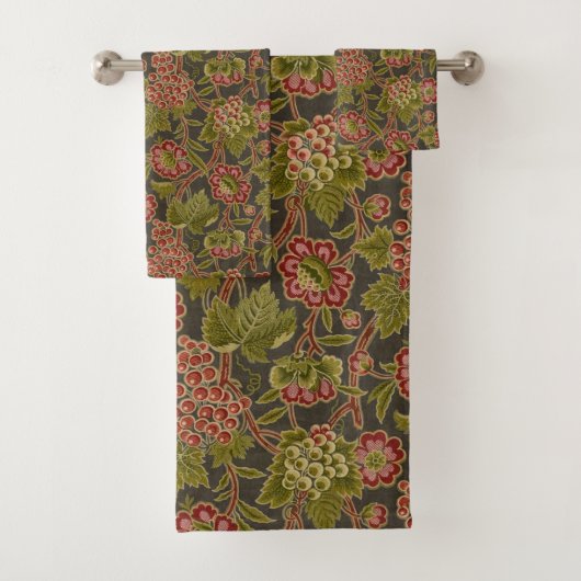 Antikes rotes Blumen- und Trauben-Botanikmuster Badhandtuch Set (Insitu)