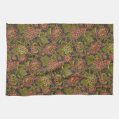 Antikes rotes Blumen- und Trauben-Botanikmuster Geschirrtuch (Horizontal)