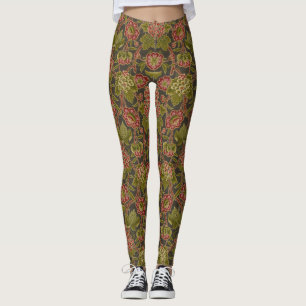 Antikes rotes Blumen- und Trauben-Botanikmuster Leggings