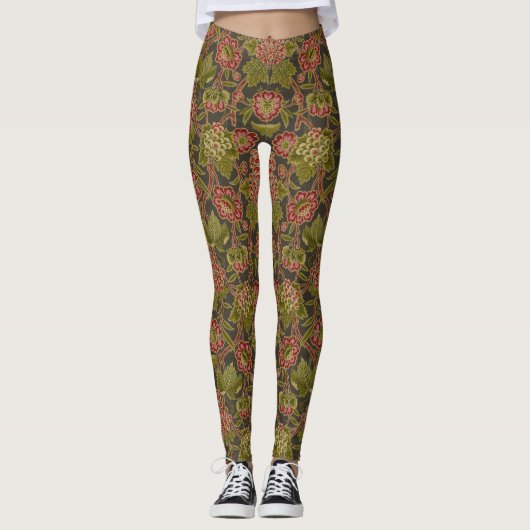 Antikes rotes Blumen- und Trauben-Botanikmuster Leggings (Vorderseite)