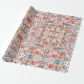Antikes rotes Blumenmuster. Geschenkpapier (Ungerollt)