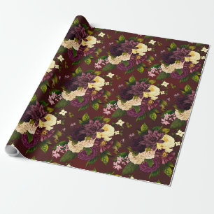 Antikes rotes Burgunderrot Winter dramatisch flora Geschenkpapier