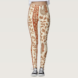 Antikes rotes Farmhouse-Huhn Botanisches Muster Leggings