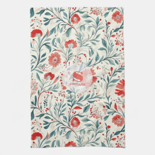Antikes rotes Gänseblümchen-Blumenmuster - Botanis Geschirrtuch