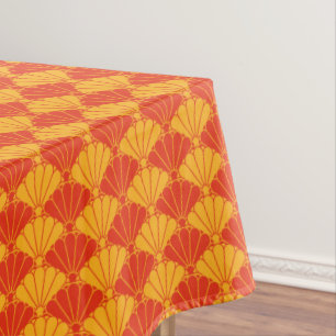 Antikes rotes gelbes Kiku-Chrysanthemen-Muster Tischdecke