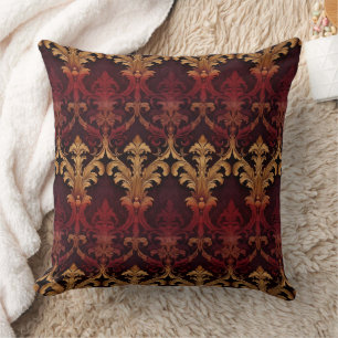 Antikes rotes Gold-Damaskus-Muster Kissen