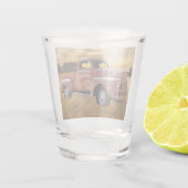 Antikes rotes LKW-Feld Schnapsglas (Rückseite)
