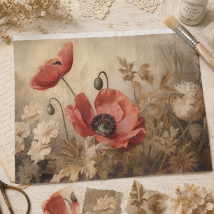 Antikes rotes Mohn-Blumen-Dekor-Papier für Decoupa Seidenpapier