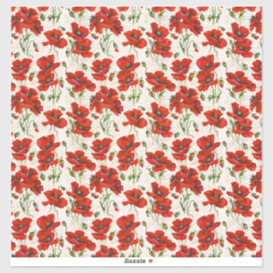 Antikes rotes Mohnblumen-Blumenmuster Botanische K Aufkleber