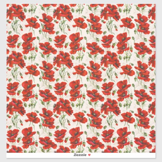 Antikes rotes Mohnblumen-Blumenmuster Botanische K Aufkleber (Blatt)