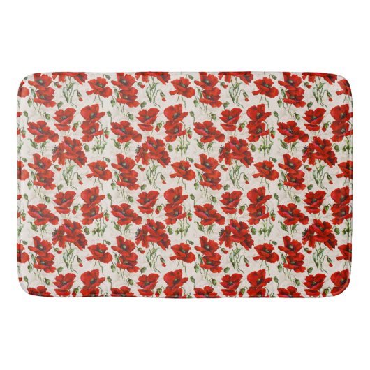 Antikes rotes Mohnblumen-Blumenmuster Botanische K Badematte (Vorderseite)