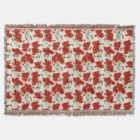 Antikes rotes Mohnblumen-Blumenmuster Botanische K Decke (Vorderseite)