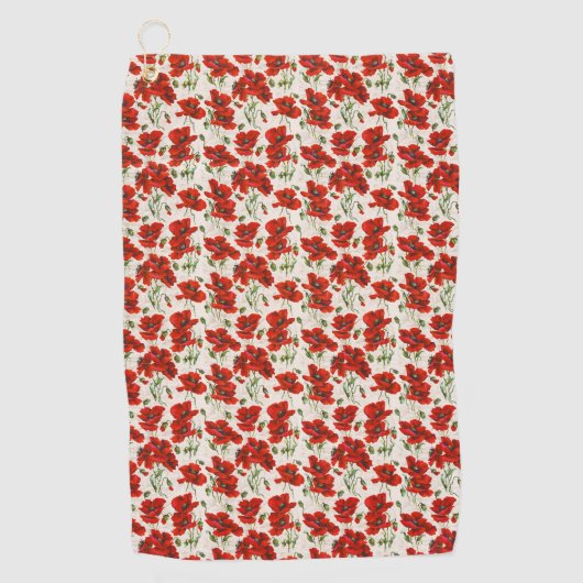 Antikes rotes Mohnblumen-Blumenmuster Botanische K Golfhandtuch (Vorderseite)