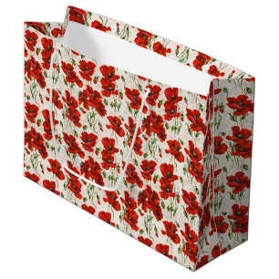 Antikes rotes Mohnblumen-Blumenmuster Botanische K Große Geschenktüte