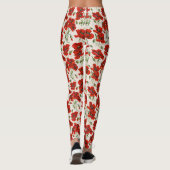Antikes rotes Mohnblumen-Blumenmuster Botanische K Leggings (Rückseite)