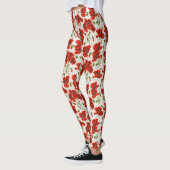 Antikes rotes Mohnblumen-Blumenmuster Botanische K Leggings (Links)