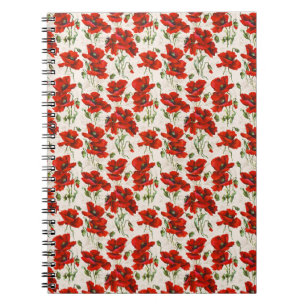 Antikes rotes Mohnblumen-Blumenmuster Botanische K Notizblock