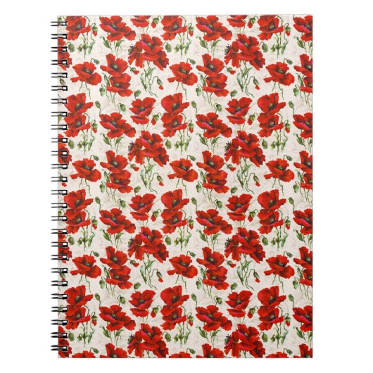 Antikes rotes Mohnblumen-Blumenmuster Botanische K Notizblock (Vorderseite)
