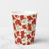 Antikes rotes Mohnblumen-Blumenmuster Botanische K Pappbecher (Links)